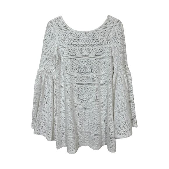 Free People Beach White Eyelet Bell Sleeve Cover Up Dress XS New Boho Tie Back - Picture 1 of 7